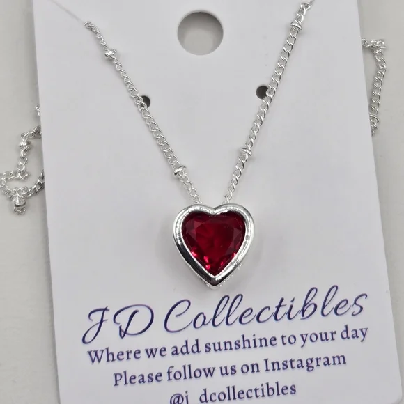 Swarovski Elements Silver Red Heart Necklace Made W Swarovski Crystals - Picture 3 of 5